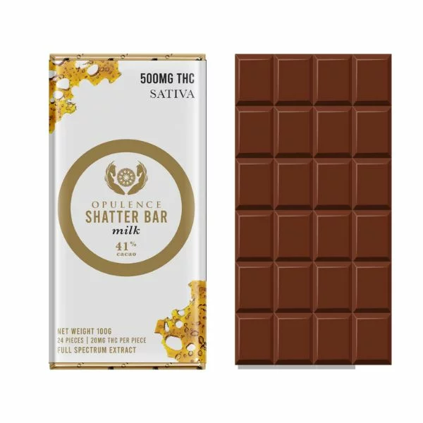 Opulence Sativa Milk Chocolate Shatter Bar 500mg